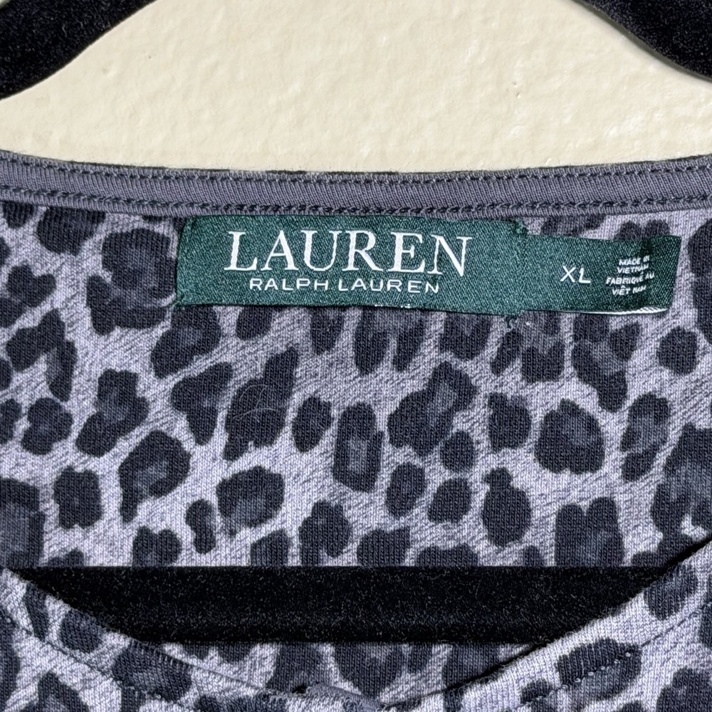 Lauren Ralph‎ Lauren Leopard Print Henley Knit Top 3/4 Sleeve Size XL - Picture 3 of 7